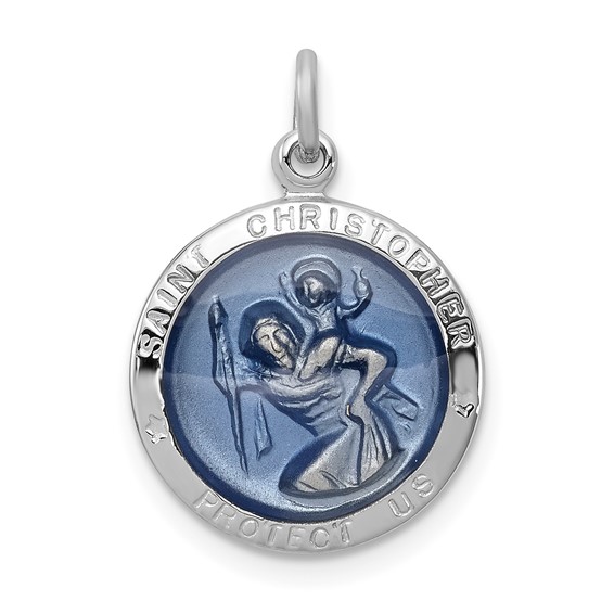 Blue St. Christopher Charm 9/16in - Sterling Silver
