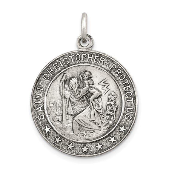 Sterling Silver 7/8in Round St. Christopher Medal