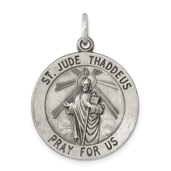 Sterling Silver Round St. Jude Thaddeus Medal 7/8in