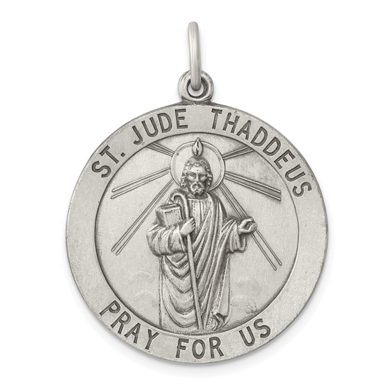 Sterling Silver Round St. Jude Thaddeus Medal 1in