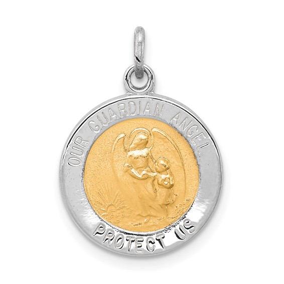 Gold-plated Sterling Silver 9/16in Round Guardian Angel Charm