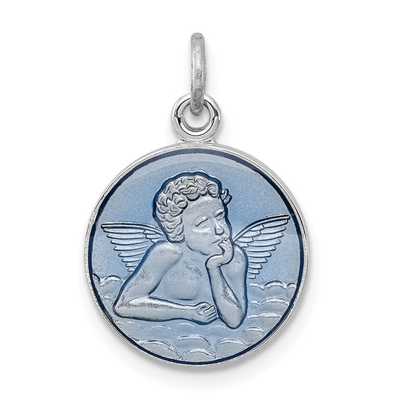 Blue Epoxy Angel Charm 9/16in - Sterling Silver