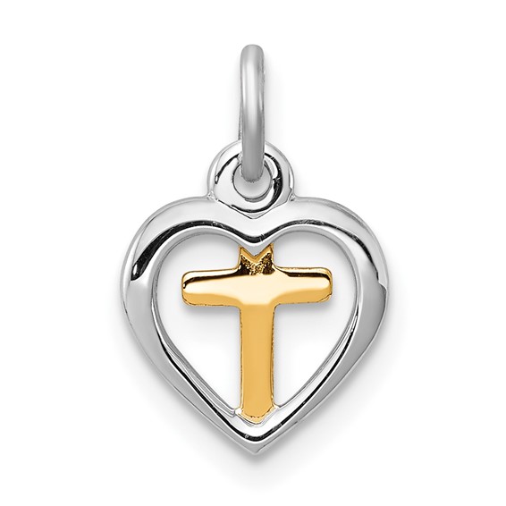 Gold-plated Sterling Silver 3/8in Cross in Heart Charm