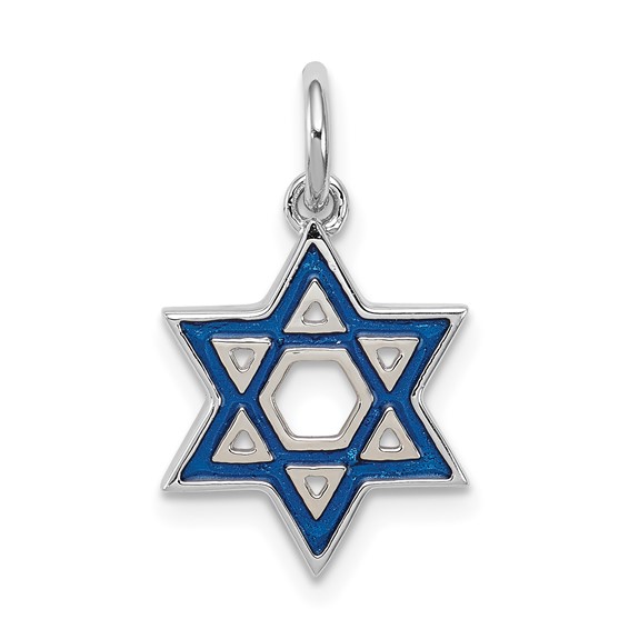 Sterling Silver 1/2in Blue Enameled Star of David Charm