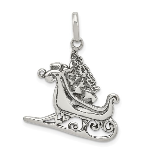 Sterling Silver Antiqued Santa's Sleigh Charm