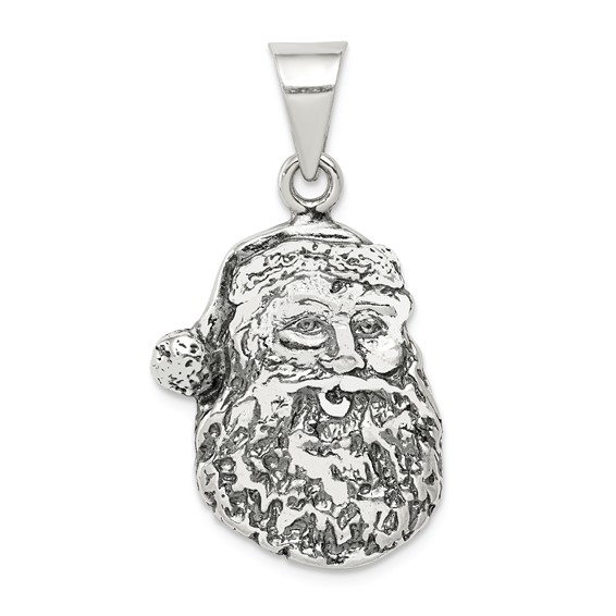 Antiqued Santa Face Charm 3/4in - Sterling Silver