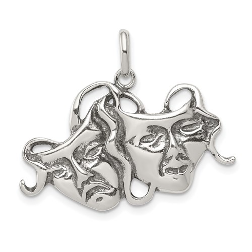 Antiqued Comedy Tragedy Charm 11/16in - Sterling Silver