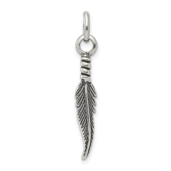 Sterling Silver Antiqued Feather Charm QC3915 | Joy Jewelers