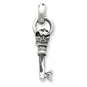 Sterling Silver 1 7/8in Skull Key Pendant