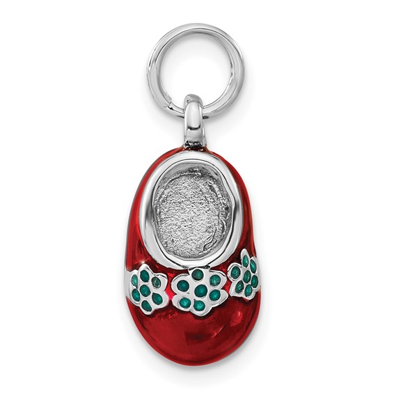 Sterling Silver Red Floral Enameled Shoe Charm