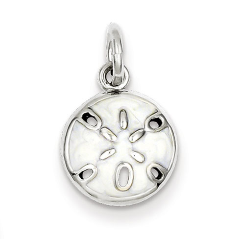 Sterling Silver 1/2in Enameled White Sand Dollar Charm
