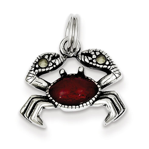 Sterling Silver Enameled Red Crab Charm
