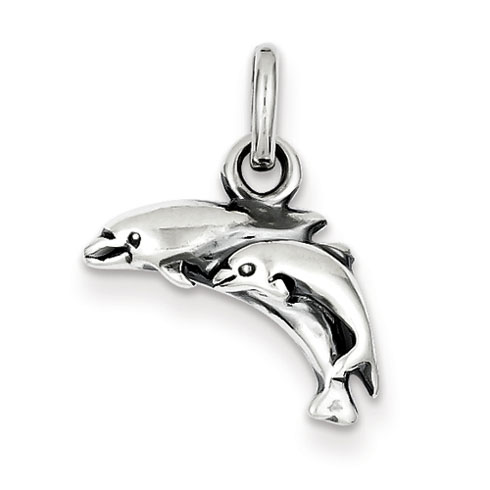 Sterling Silver Antiqued Dolphins Charm