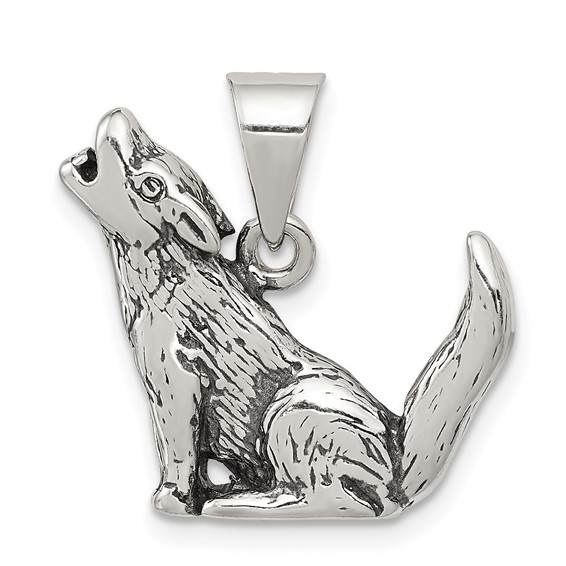 Sterling Silver 3/4in Antiqued Wolf Charm