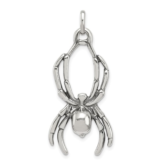 Sterling Silver 1 1/4in Antiqued Spider Pendant