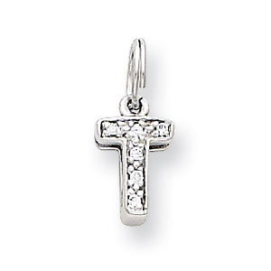 Sterling Silver CZ Initial T Charm