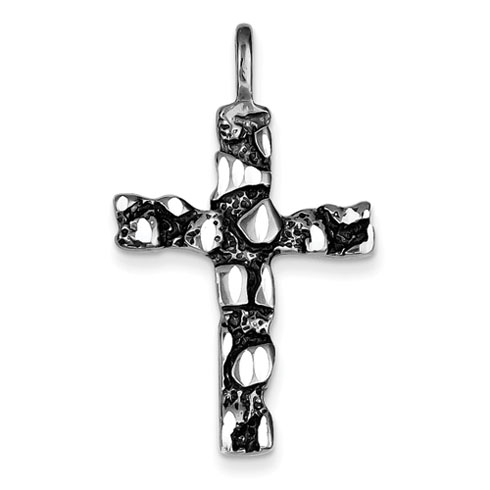 Sterling Silver Antiqued Nugget Cross Charm