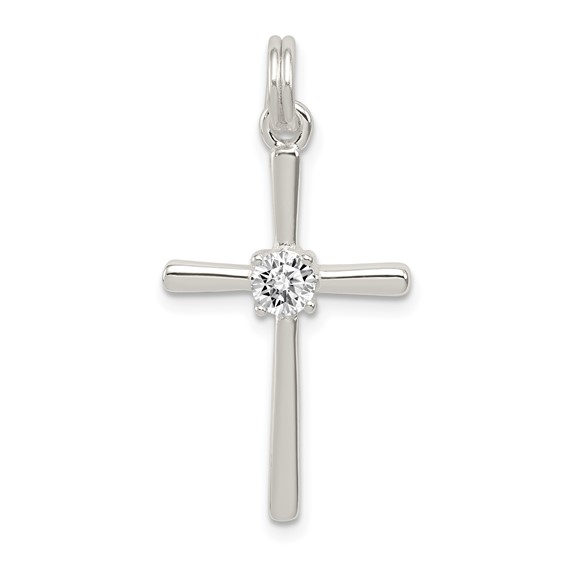 Sterling Silver 1 1/8in Cross with Cubic Zirconia