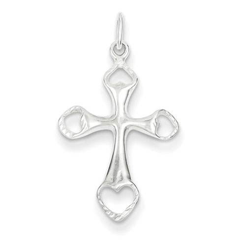 Sterling Silver Cross Charm 7/8in with Cut out Hearts