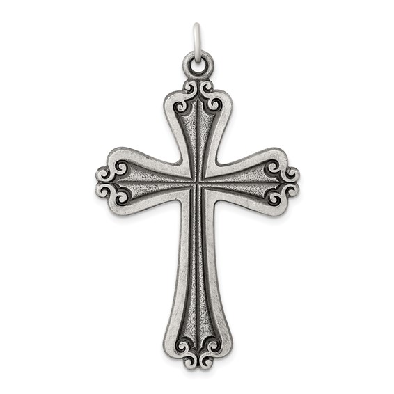 Sterling Silver 1 3/4in Jumbo Antiqued Budded Cross Pendant