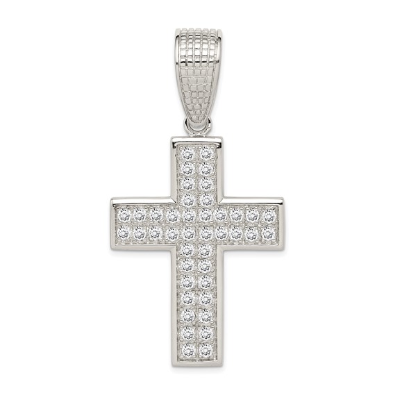 Sterling Silver Cubic Zirconia Cross Pendant 1.5in