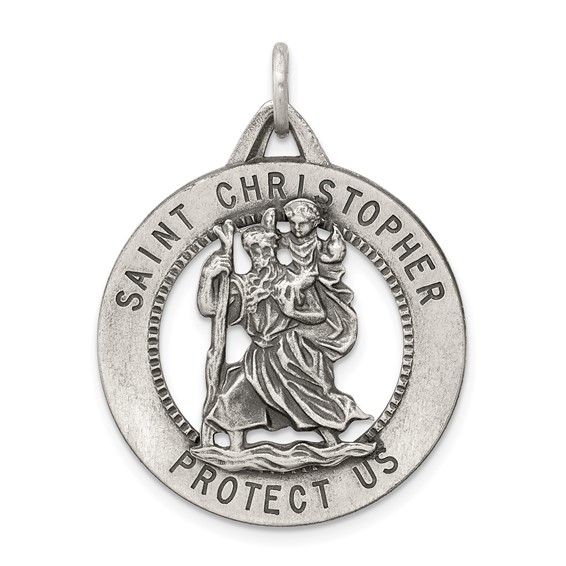 Sterling Silver Round Open St. Christopher Medal 1in