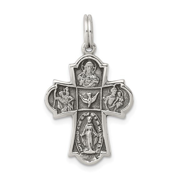 Sterling Silver 7/8in Antiqued Four Way Cross