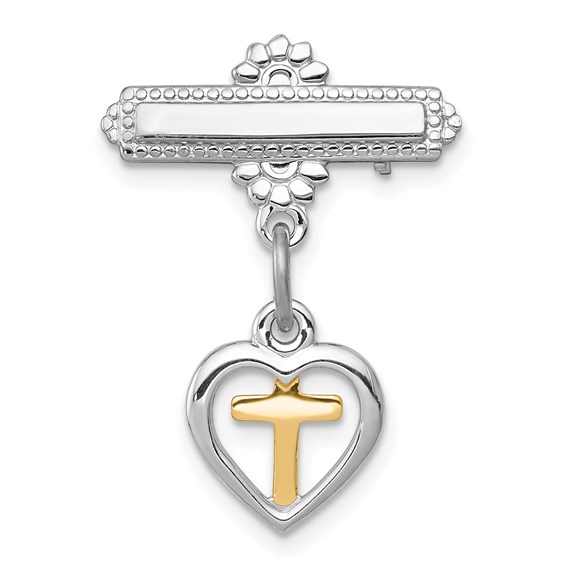 Sterling Silver Dangling Heart with Vermeil Cross Pin