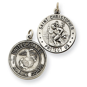 Sterling Silver 3/4in USMC St Christopher Charm