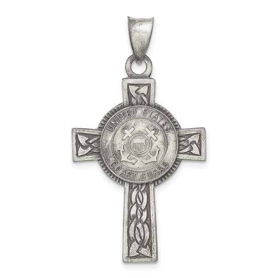 Sterling Silver 1 1/4in U.S. Coast Guard Cross Pendant