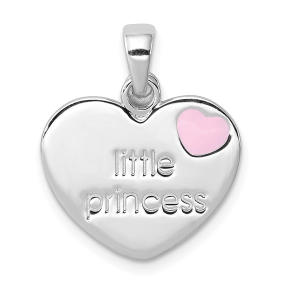 Sterling Silver 1/2in Little Princess Heart CZ Cross Charm
