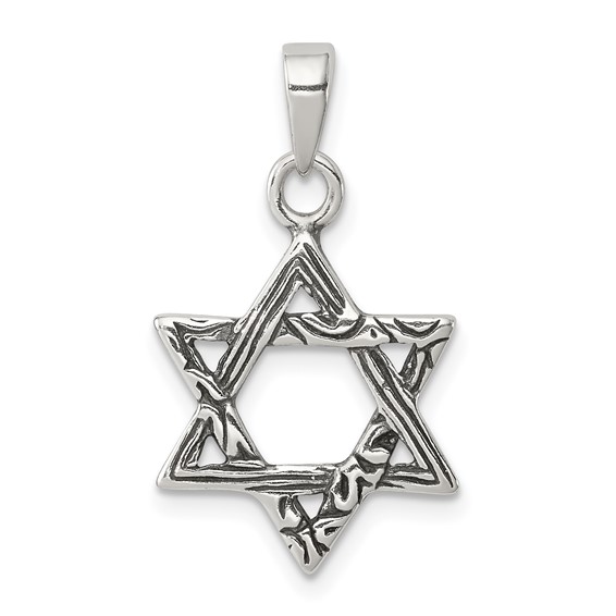 Sterling Silver Textured Star Of David Pendant 11/16in