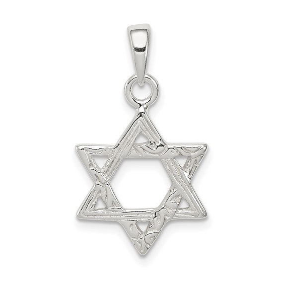 Sterling Silver Textured Star Of David Pendant 1/2in