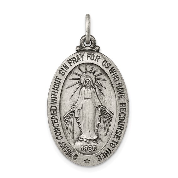 Sterling Silver Oval Miraculous Medal 1in