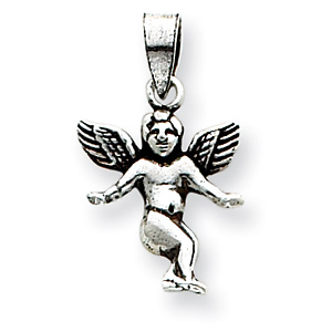 Sterling Silver 3/4in Antiqued Angel Charm with Open Back