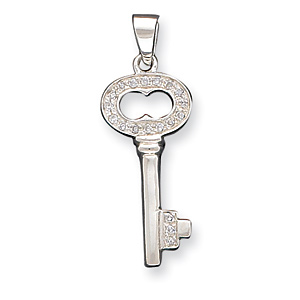 Sterling Silver CZ Key Pendant