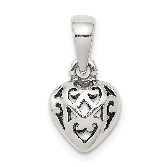 Sterling Silver Antiqued Puff Heart Charm