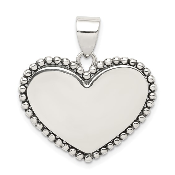 Sterling Silver 3/4in Heart Pendant with Beaded Edges