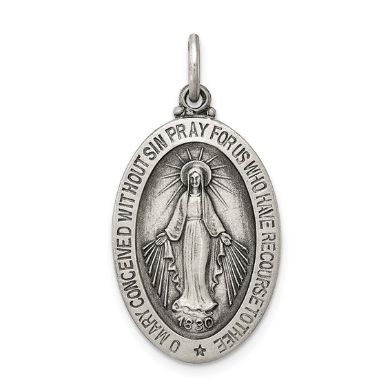 Sterling Silver Oval Miraculous Medal 15/16in