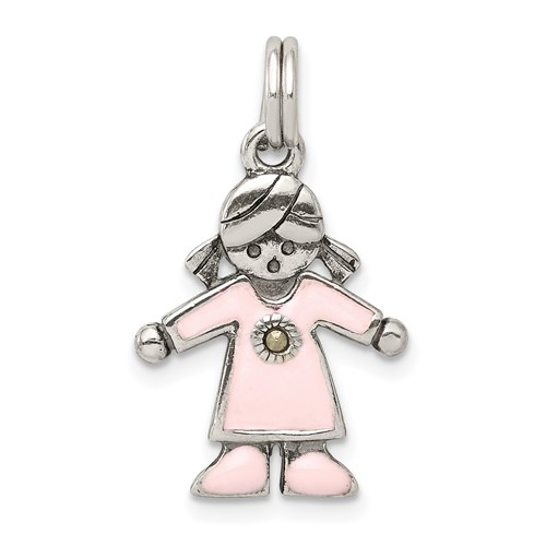 Sterling Silver Girl Charm with Pink Enamel