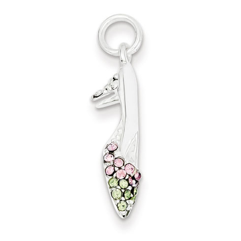 Sterling Silver Pink & Green CZ High Heel Shoe Charm