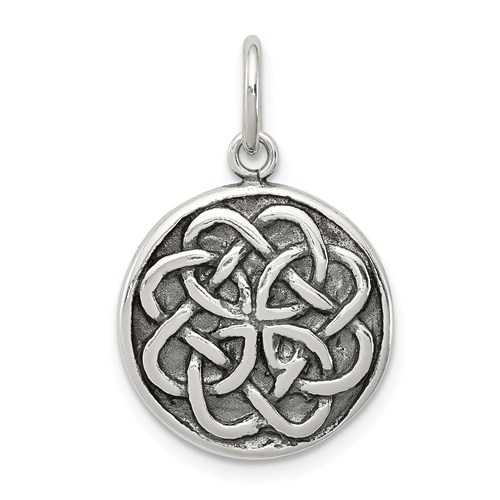 Sterling Silver 5/8in Round Antiqued Celtic Knot Charm