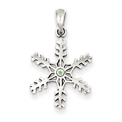 Sterling Silver Antique Snowflake with Light Green Stone Pendant