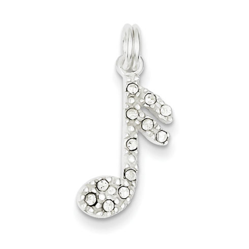Sterling Silver Music Note Charm with CZs