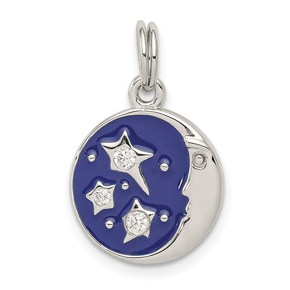 Sterling Silver Enameled Blue Moon with CZ Charm
