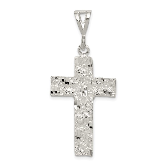 Sterling Silver Diamond-cut Nugget Cross Pendant 1 1/4in