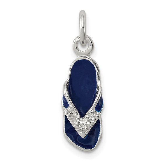 Sterling Silver CZ and Blue Enameled Flip Flop Charm