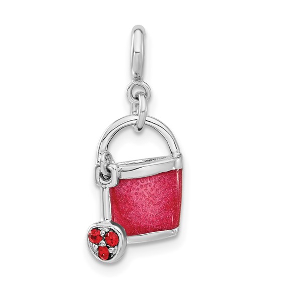 Sterling Silver Pink Enameled and Crystal Bucket Charm