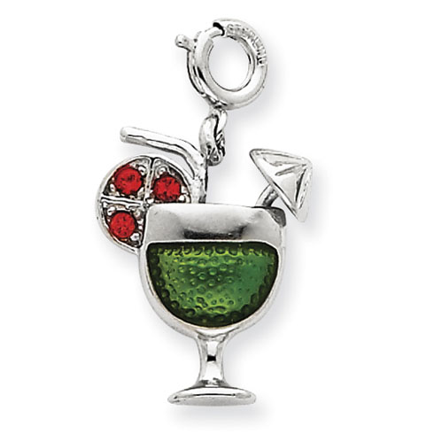 Sterling Silver Enameled Martini Glass Charm