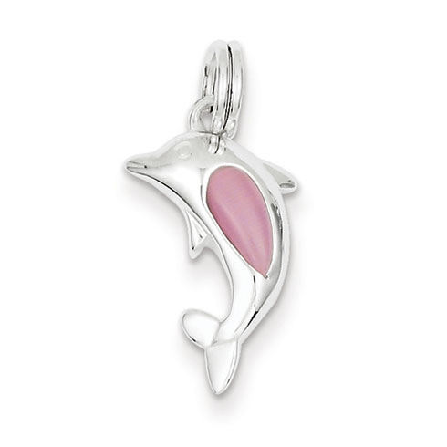 Sterling Silver Pink Cats Eye Dolphin Charm